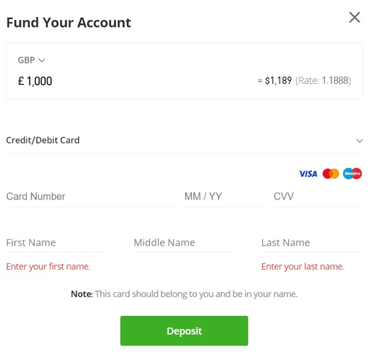 Depositing Funds eToro