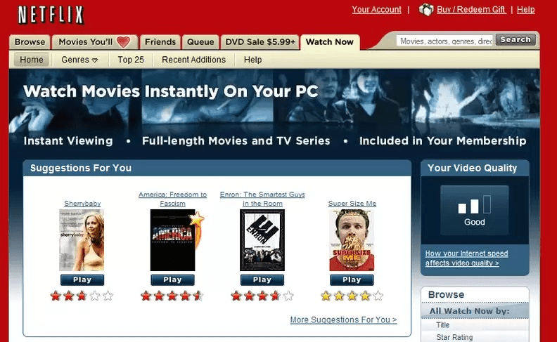Netflix's website in 2007