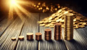 An abstract representation of financial growth from pennies to millions