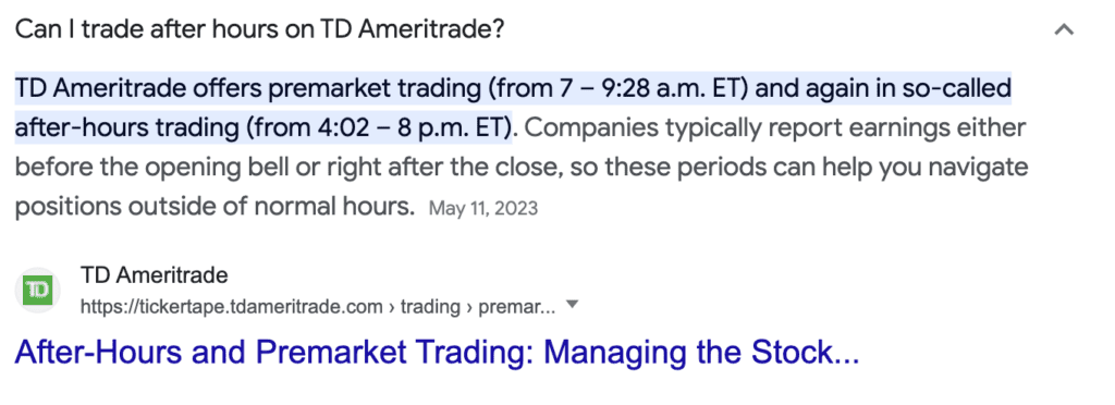 TD ameritrade pre market hours