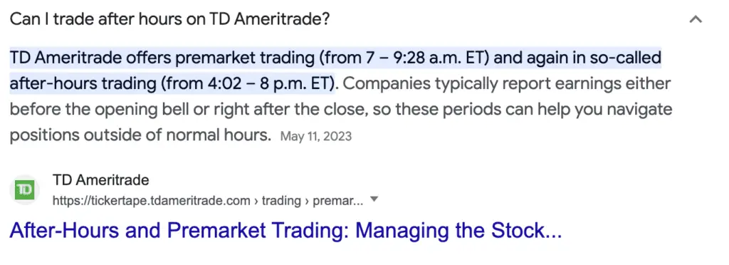 TD ameritrade vor den Marktzeiten