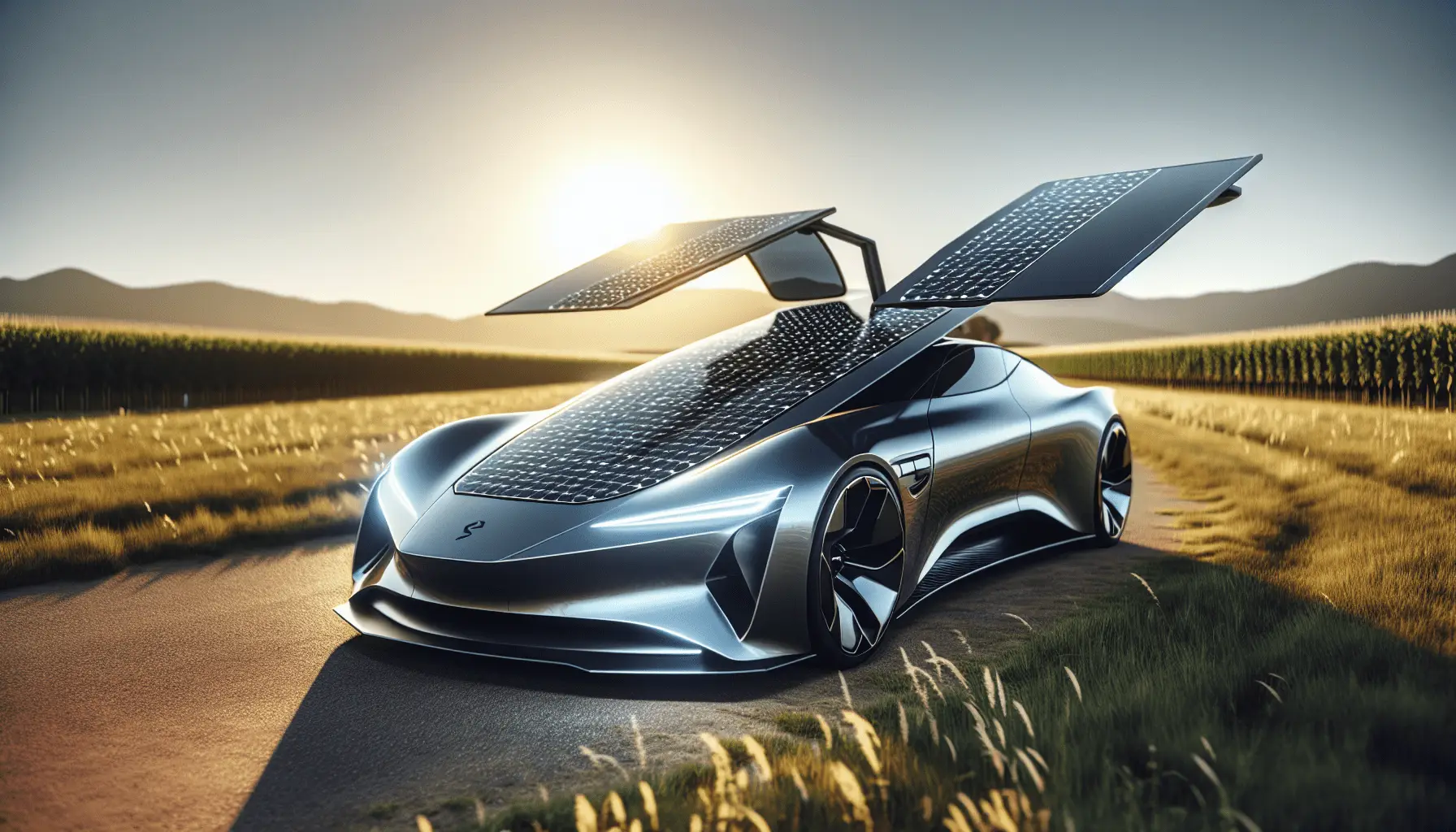 Solar panels on the roof of an aerodynamic electric vehicle