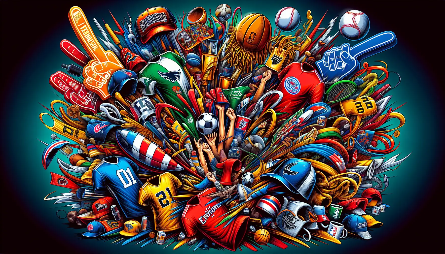 Illustration of sports merchandise and fan gear
