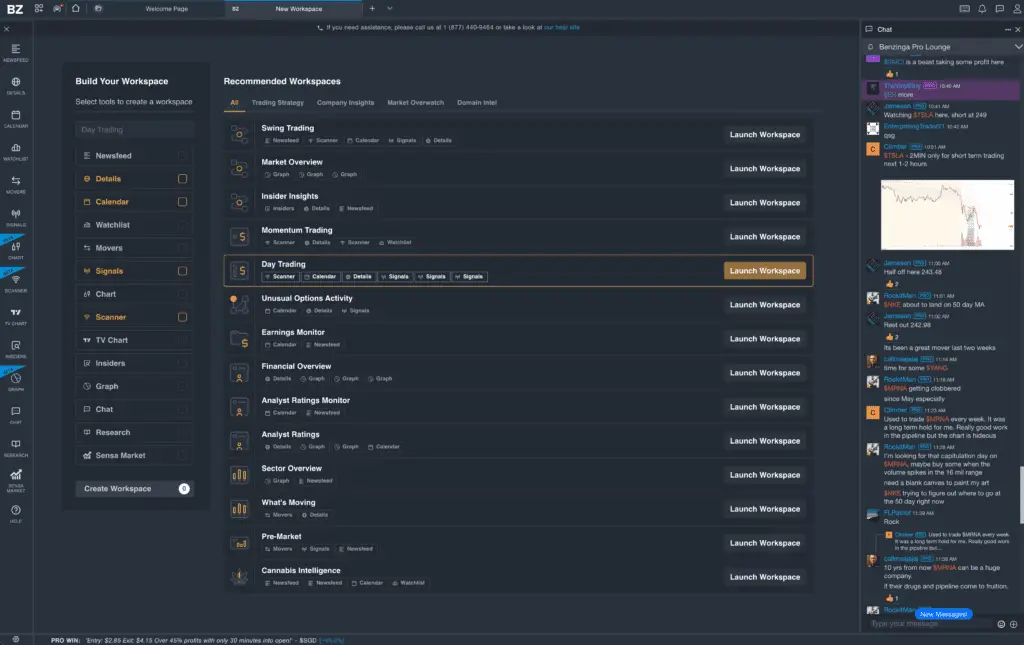 Anpassungsmöglichkeiten Benzinga Pro