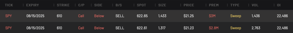 Bearish SPY 610C expiring 8/15/2025