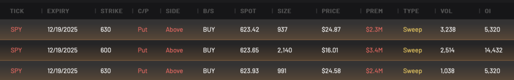 Bearish SPY Put Flow expiring 12/19/2025