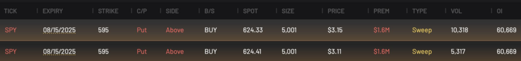 SPY 595P expiring 8/15/2025