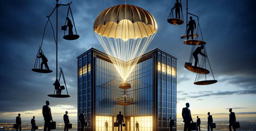 Illustration depicting the role of golden parachutes in corporate strategy
