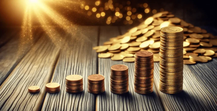 Eine abstrakte Darstellung des finanziellen Wachstums vom Pfennig bis zur Million